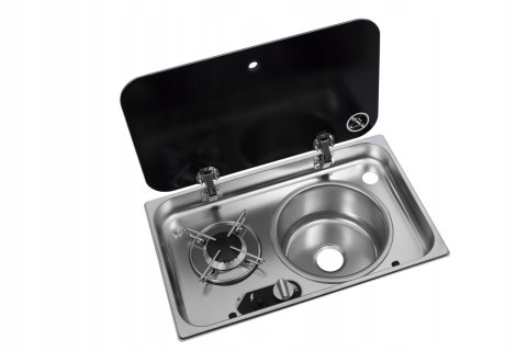 Kuchenka jednopalnikowa i zlew okrągły prawy